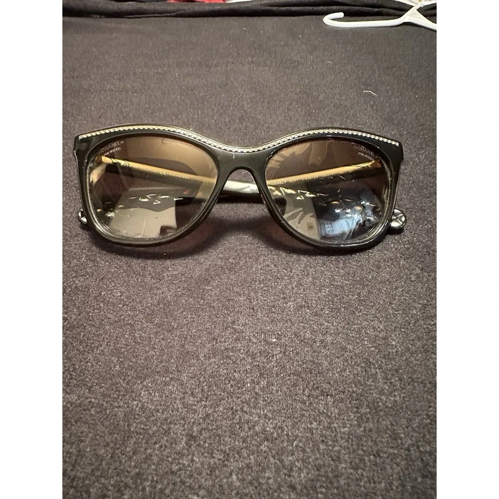 CHANEL 6041 c.538/S7‎ 56mm Brown Gold Quilted Cat Eye Sunglasses Italy Flaw